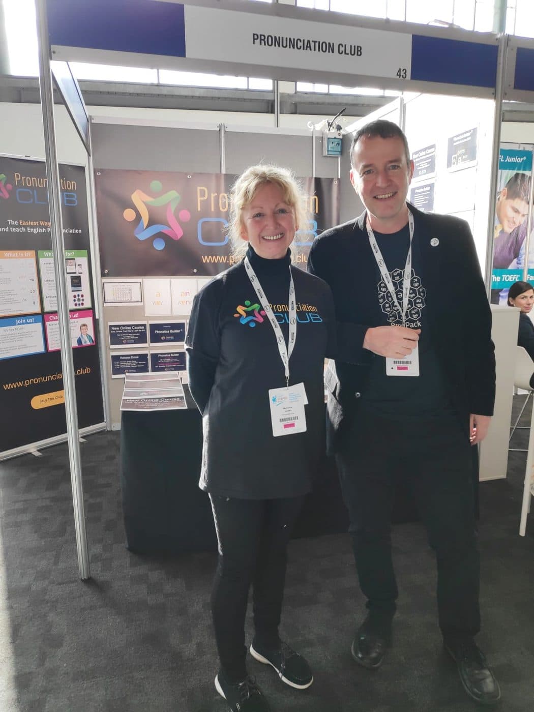 Marianne with Mark Hancock at the Pronunciation Club stand